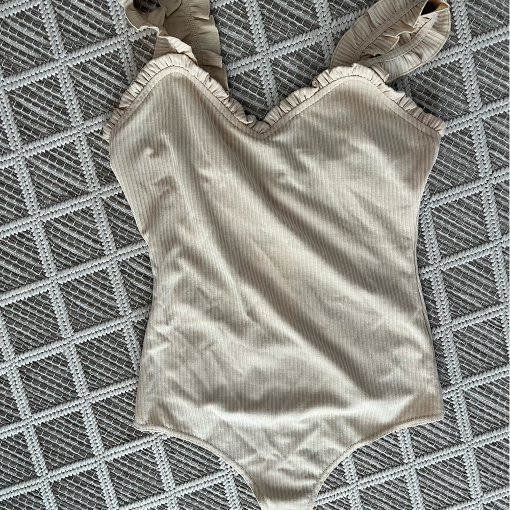 Beige Ruffled One-Piece Bodysuit